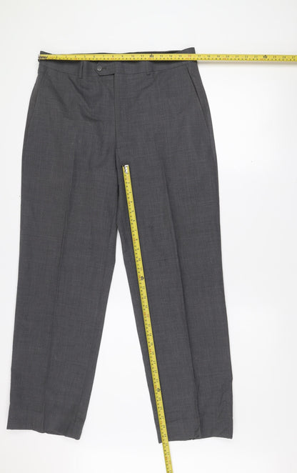 Daniel Hechter Men's Grey Wool Blend Classic Dress Trousers 36W 35L