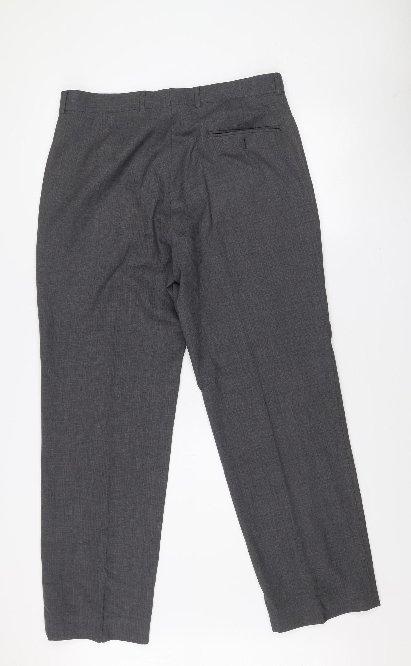 Daniel Hechter Men's Grey Wool Blend Classic Dress Trousers 36W 35L
