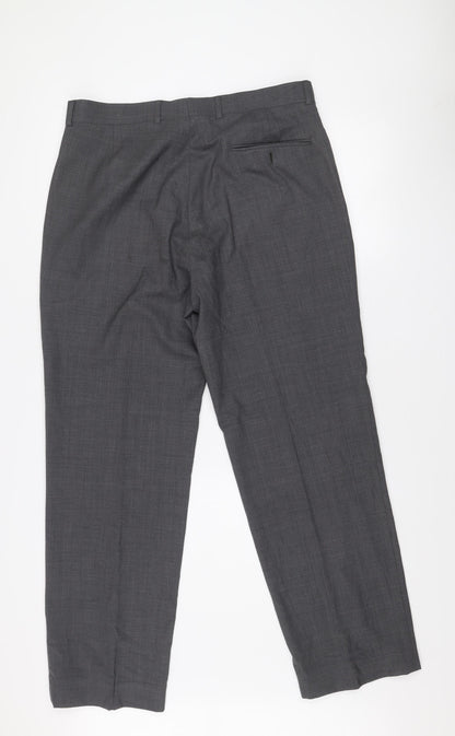 Daniel Hechter Men's Grey Wool Blend Classic Dress Trousers 36W 35L