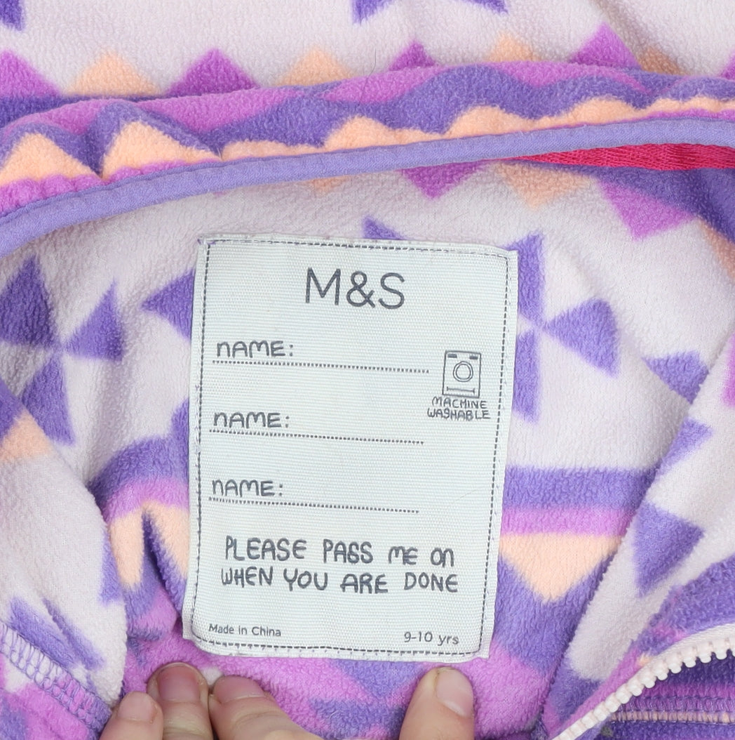 Marks and Spencer Girls Purple Fleece 1/2 Zip Pullover Sweatshirt 9-10 Years