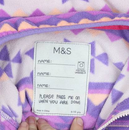 Marks and Spencer Girls Purple Fleece 1/2 Zip Pullover Sweatshirt 9-10 Years
