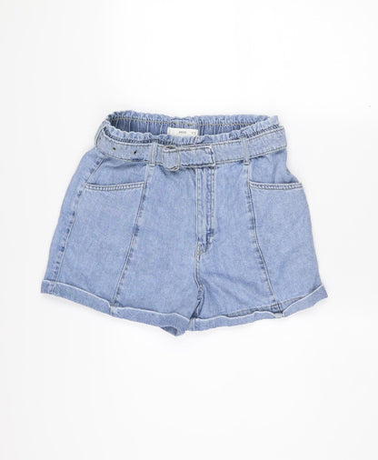 MNG Women’s Blue Cotton Paperbag Denim Shorts Size S