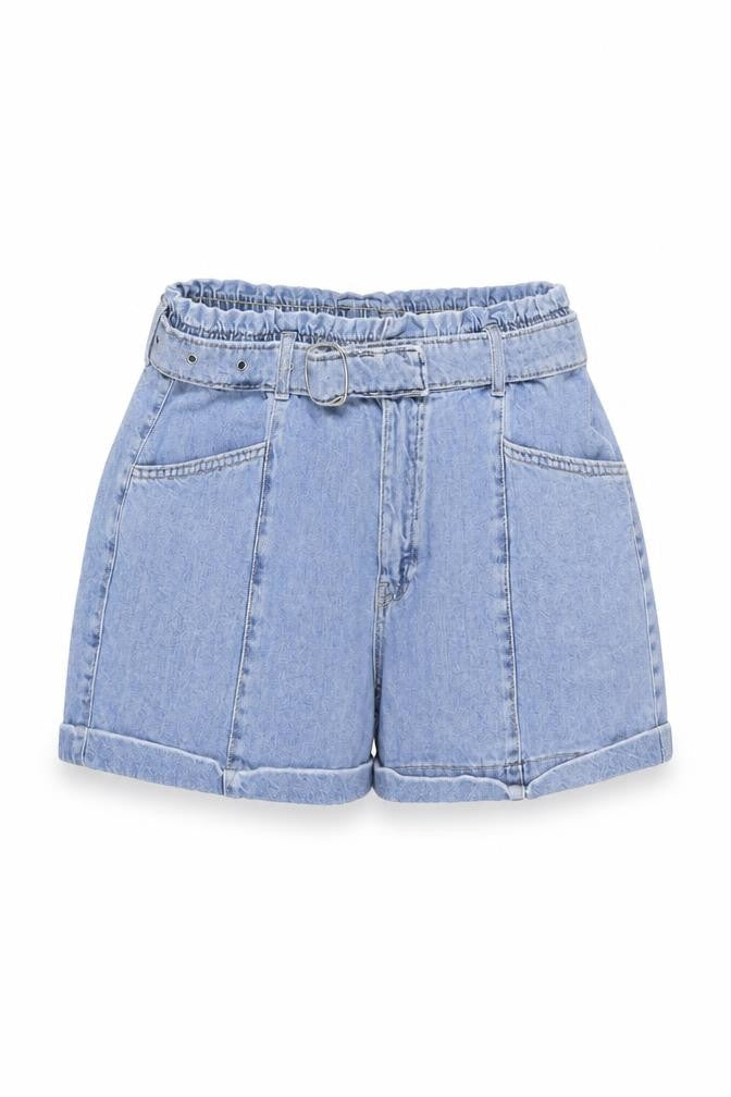 MNG Women’s Blue Cotton Paperbag Denim Shorts Size S