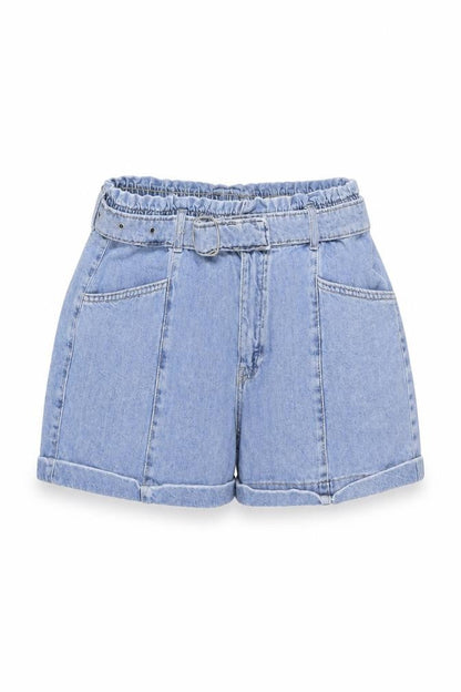 MNG Women’s Blue Cotton Paperbag Denim Shorts Size S