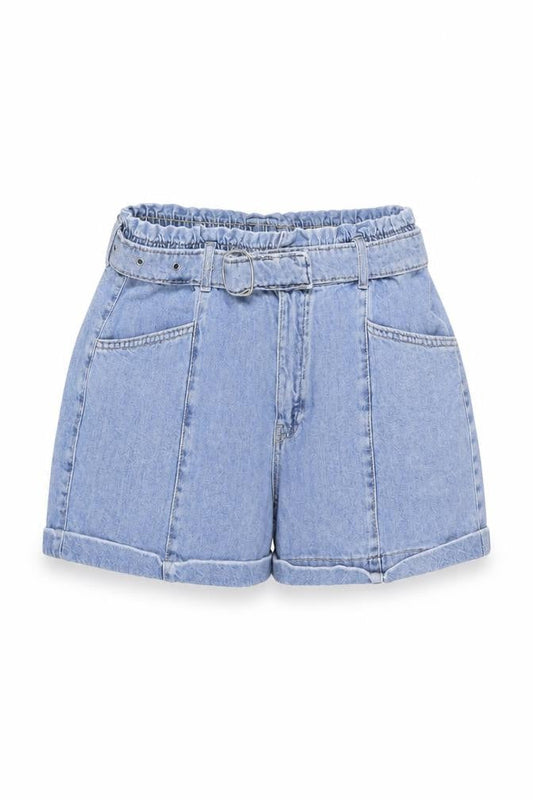 MNG Women’s Blue Cotton Paperbag Denim Shorts Size S