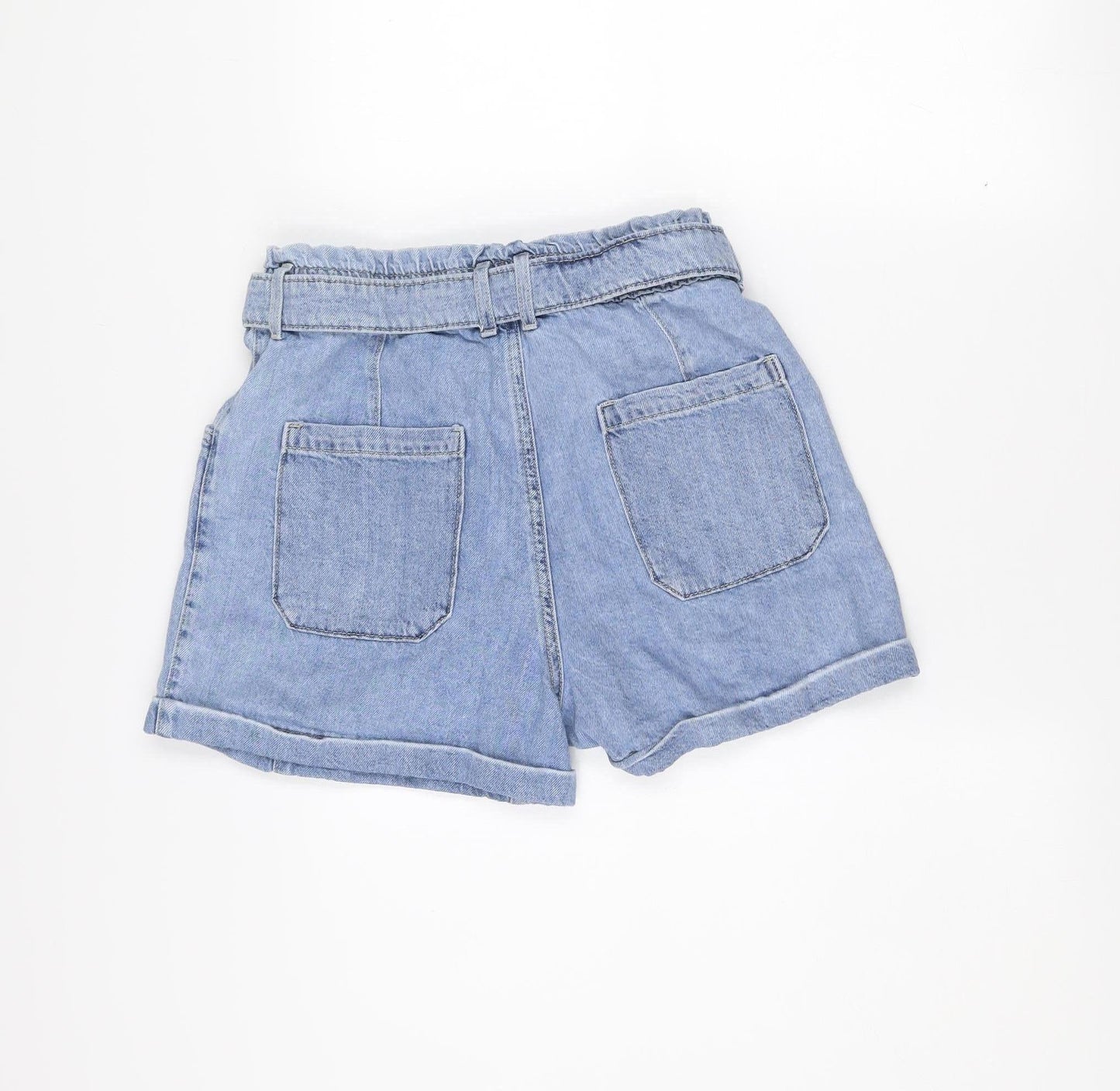 MNG Women’s Blue Cotton Paperbag Denim Shorts Size S