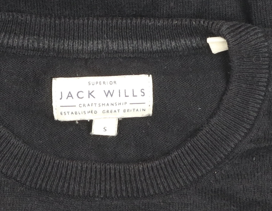 Jack Wills Men's Black Cotton Cashmere Crew Neck Jumper Size S
