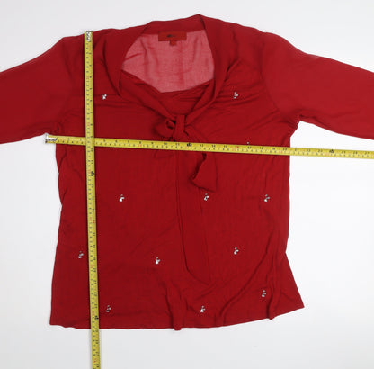 Next Womens Red Beaded Tie Neck Long Sleeve Blouse Size 14