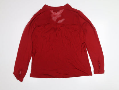 Next Womens Red Beaded Tie Neck Long Sleeve Blouse Size 14