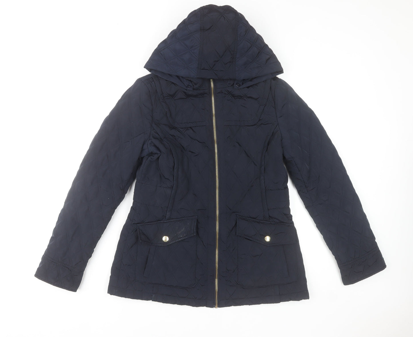 Michael Kors Women's Blue Quilted Hooded Mid-Length Jacket Size S