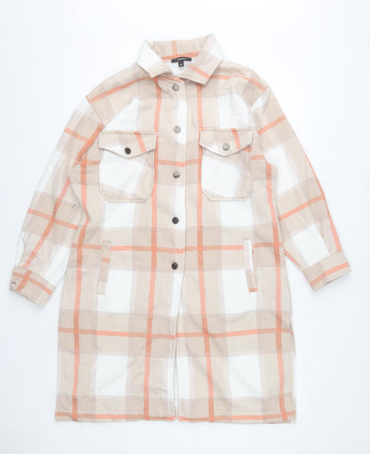 Rising Womens Beige Checked Mid-Length Coatigan Size M