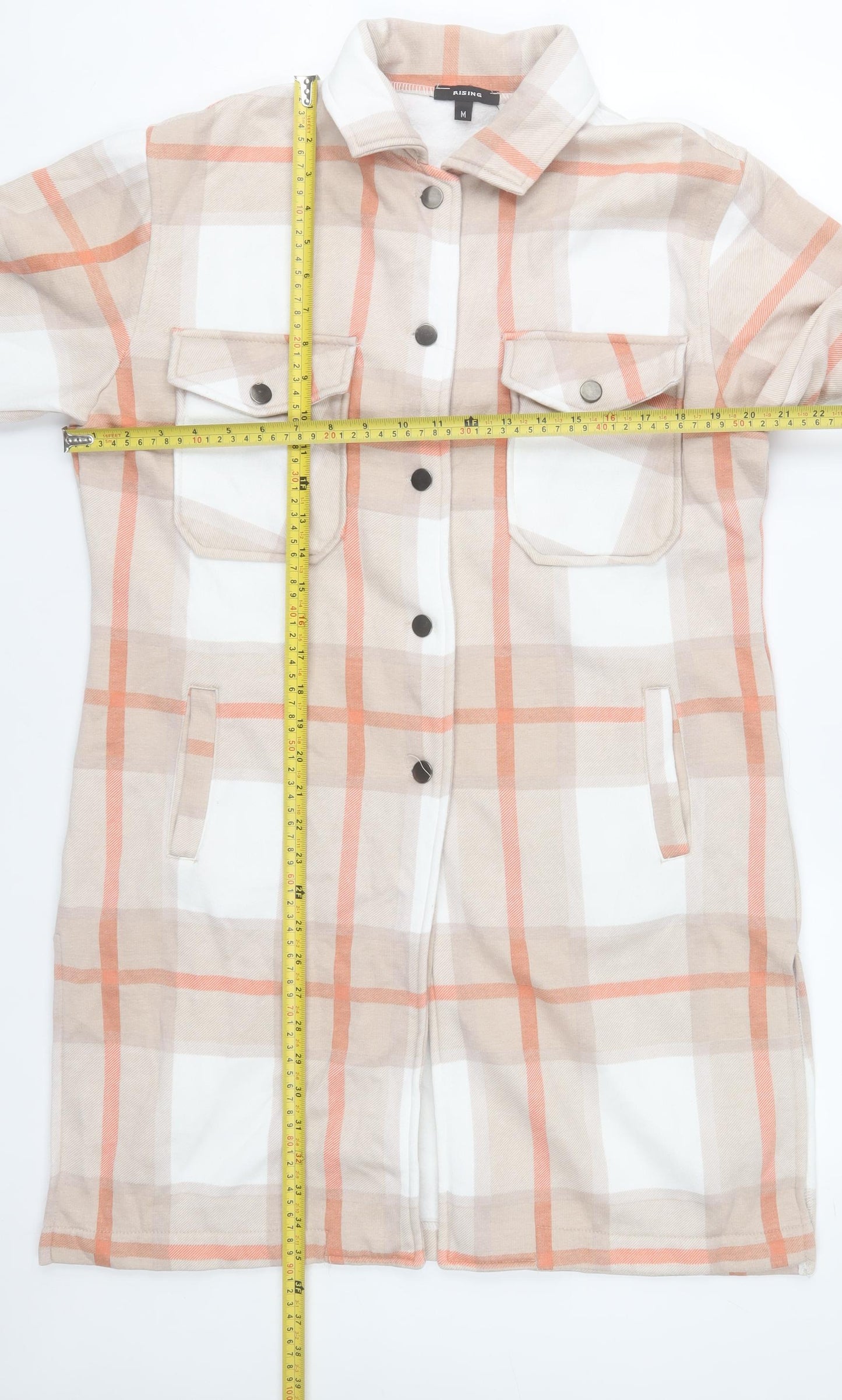 Rising Womens Beige Checked Mid-Length Coatigan Size M