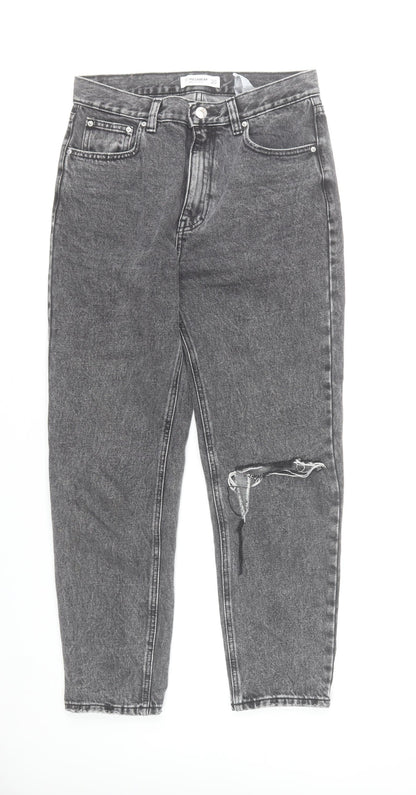 Pull & Bear Womens Grey High Rise Mom Jeans Size 10 Distressed Denim