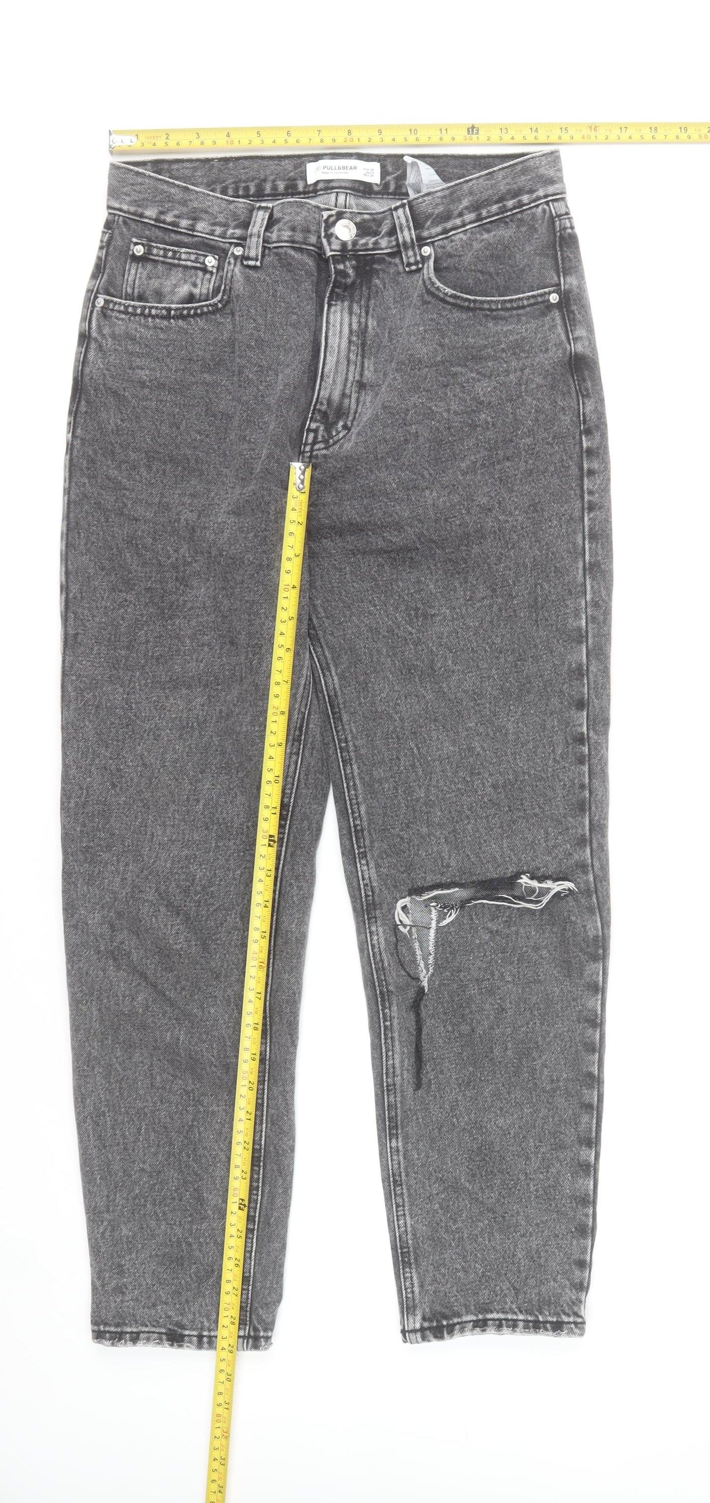 Pull & Bear Womens Grey High Rise Mom Jeans Size 10 Distressed Denim