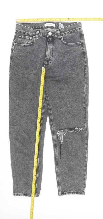 Pull & Bear Womens Grey High Rise Mom Jeans Size 10 Distressed Denim