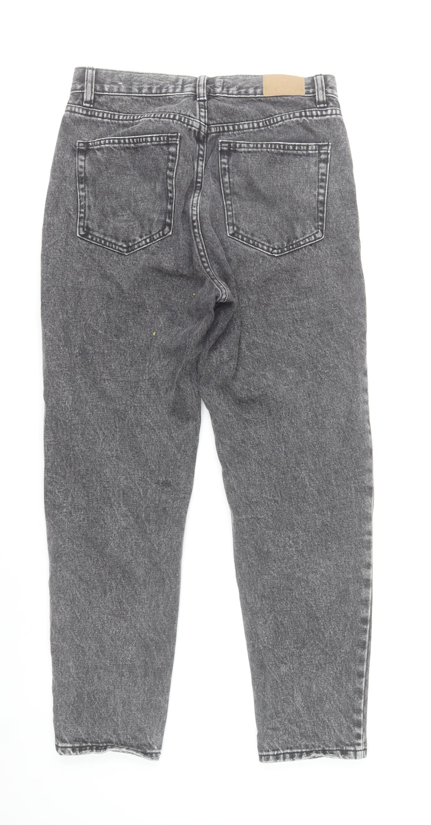 Pull & Bear Womens Grey High Rise Mom Jeans Size 10 Distressed Denim