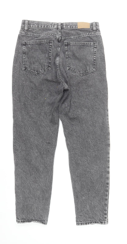 Pull & Bear Womens Grey High Rise Mom Jeans Size 10 Distressed Denim