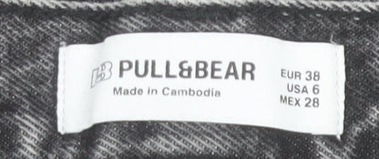 Pull & Bear Womens Grey High Rise Mom Jeans Size 10 Distressed Denim