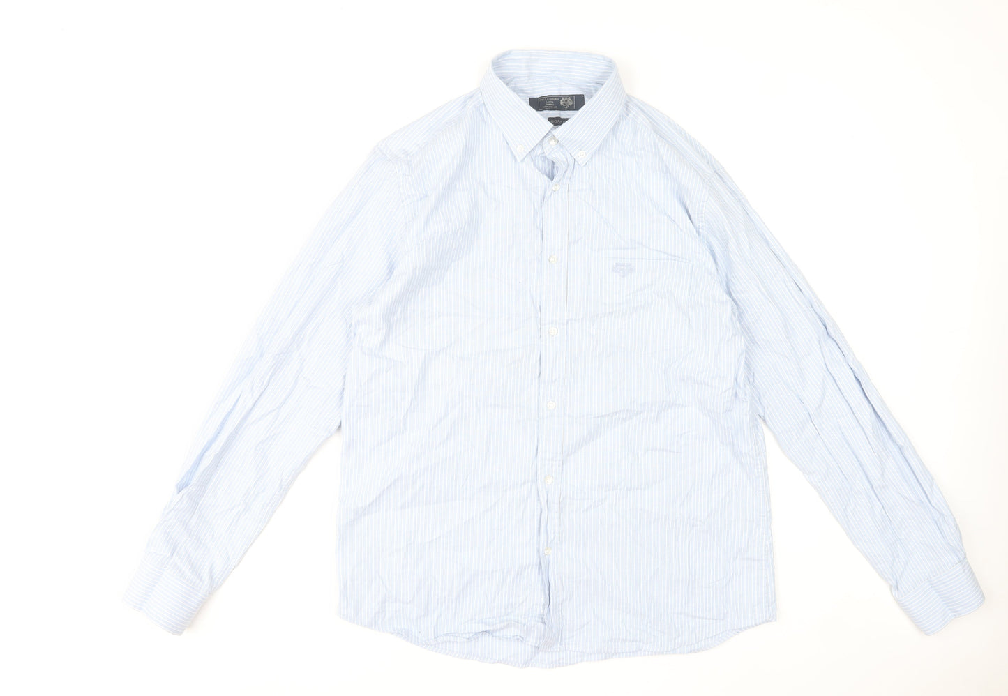 Paul Costelloe Men's Blue Striped Button-Down Formal Shirt M