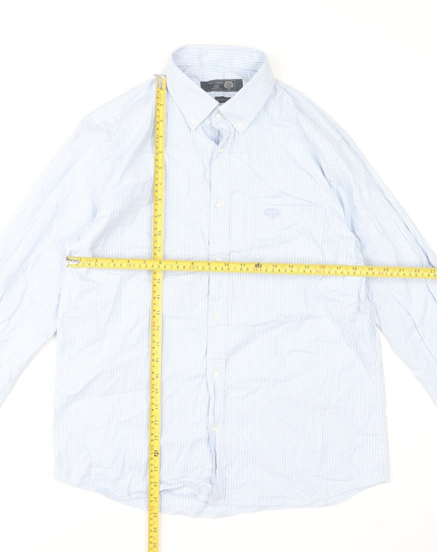 Paul Costelloe Men's Blue Striped Button-Down Formal Shirt M