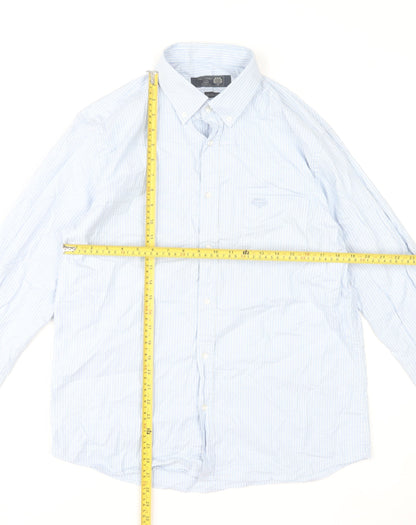 Paul Costelloe Men's Blue Striped Button-Down Formal Shirt M