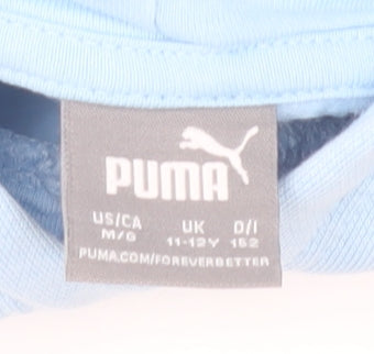 Puma Girls Blue Pullover Hoodie 11-12 Years Graphic Logo Fleece Sweatshirt
