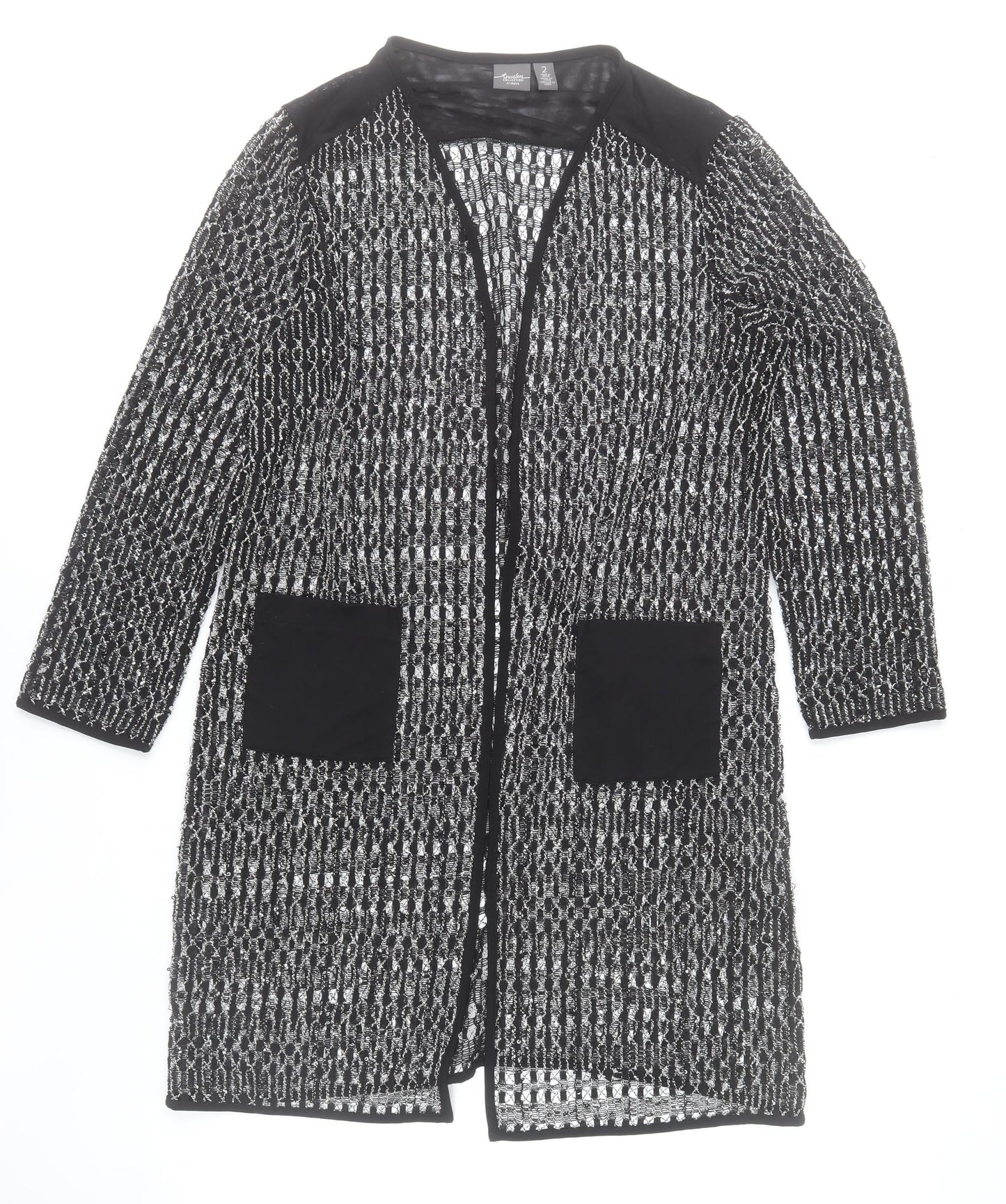 Chico’s Women’s Black Open-Knit Long Cardigan Size 16