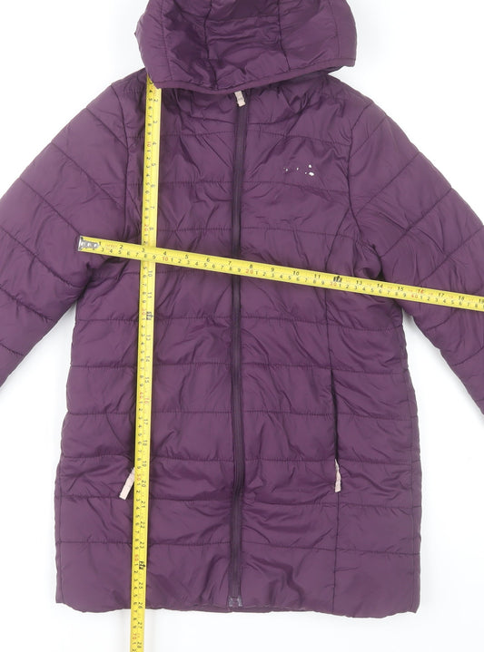 Peter Storm Girls Purple Hooded Puffer Jacket 11-12 Years Lined Mid-Length