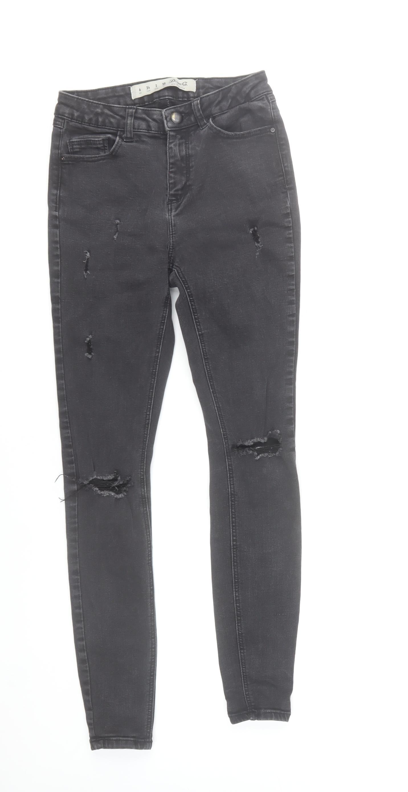 Denim Co. Womens Black Skinny Distressed Jeans Size 6 Slim Fit