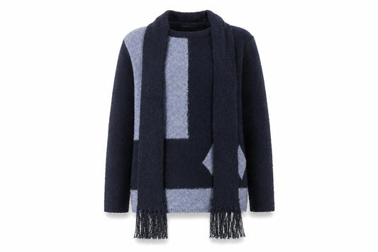 Paco Boutique Women Navy Blue Geometric Knit Jumper Size 12 Acrylic Blend