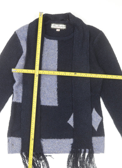 Paco Boutique Women Navy Blue Geometric Knit Jumper Size 12 Acrylic Blend