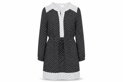 DR2 Women's Black Polka Dot Shift Dress Size L Long Sleeve