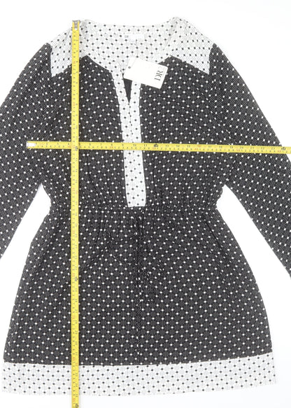 DR2 Women's Black Polka Dot Shift Dress Size L Long Sleeve
