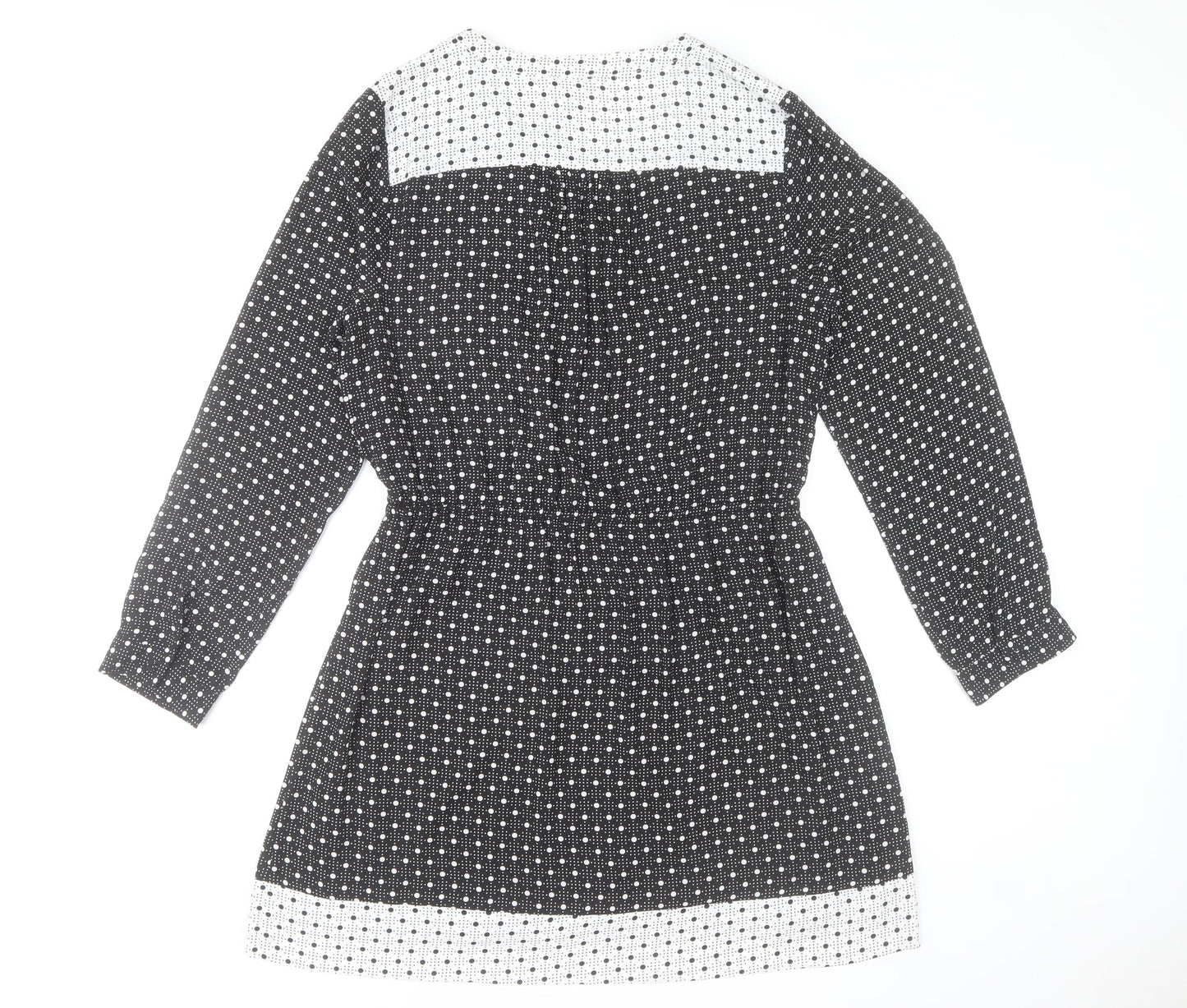 DR2 Women's Black Polka Dot Shift Dress Size L Long Sleeve