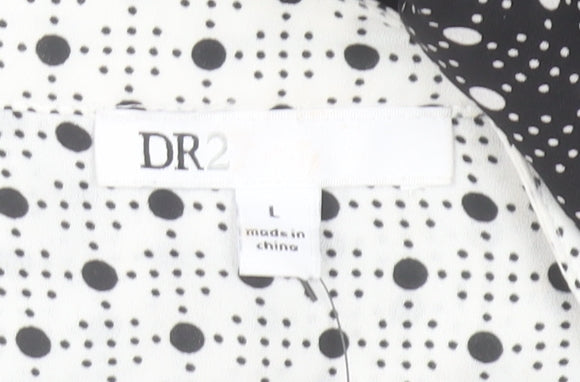 DR2 Women's Black Polka Dot Shift Dress Size L Long Sleeve