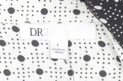 DR2 Women's Black Polka Dot Shift Dress Size L Long Sleeve