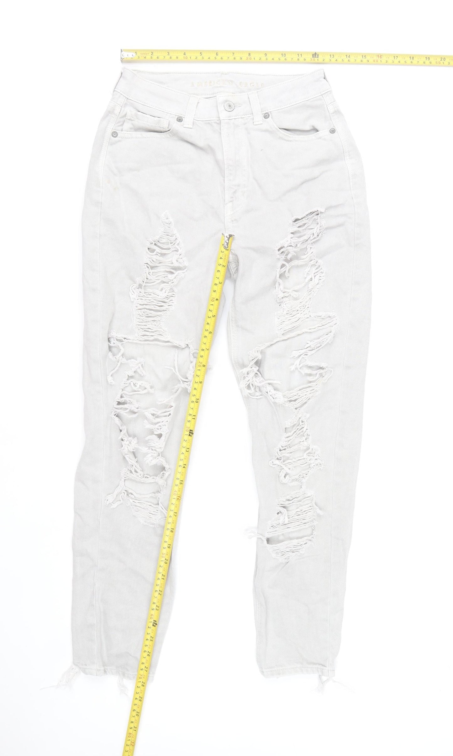 American Eagle Women’s White Distressed Mom Jeans Size 6 Regular