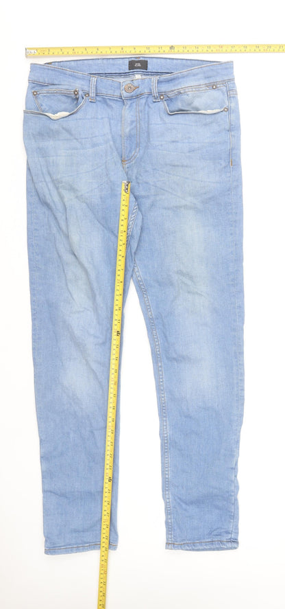 River Island Men's Blue Straight Denim Jeans 34R Cotton Stretch