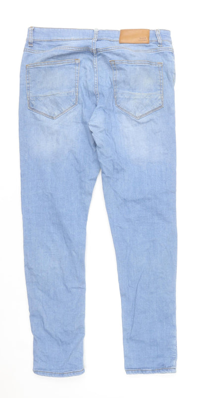 River Island Men's Blue Straight Denim Jeans 34R Cotton Stretch