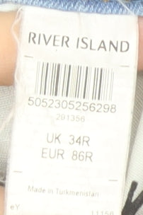 River Island Men's Blue Straight Denim Jeans 34R Cotton Stretch