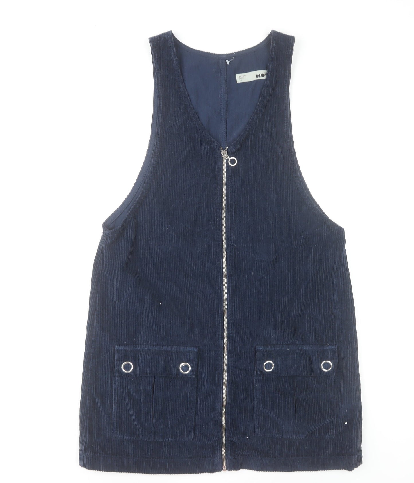 Topshop Moto Women's Blue Corduroy Zip Pinafore Dress Size 8