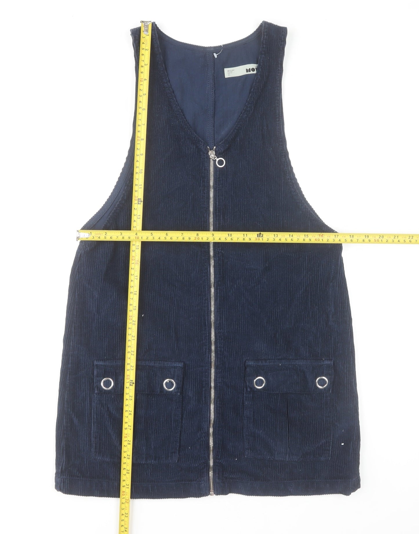 Topshop Moto Women's Blue Corduroy Zip Pinafore Dress Size 8