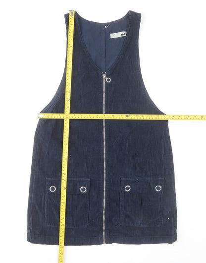 Topshop Moto Women's Blue Corduroy Zip Pinafore Dress Size 8