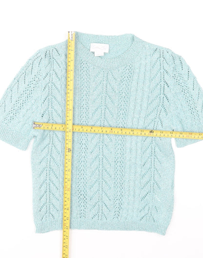 Cotton Club Womens Blue Short Sleeve Knit Jumper Small Lurex