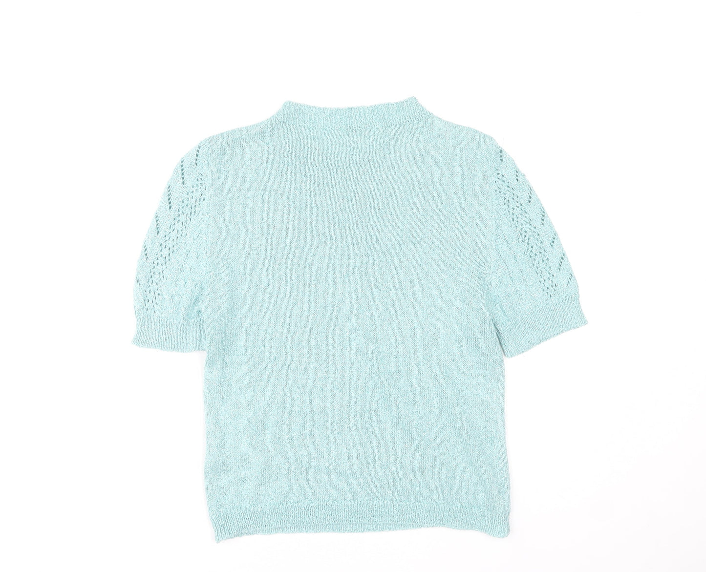 Cotton Club Womens Blue Short Sleeve Knit Jumper Small Lurex