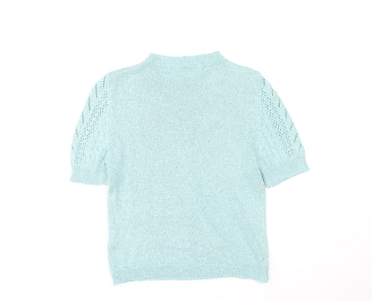 Cotton Club Womens Blue Short Sleeve Knit Jumper Small Lurex