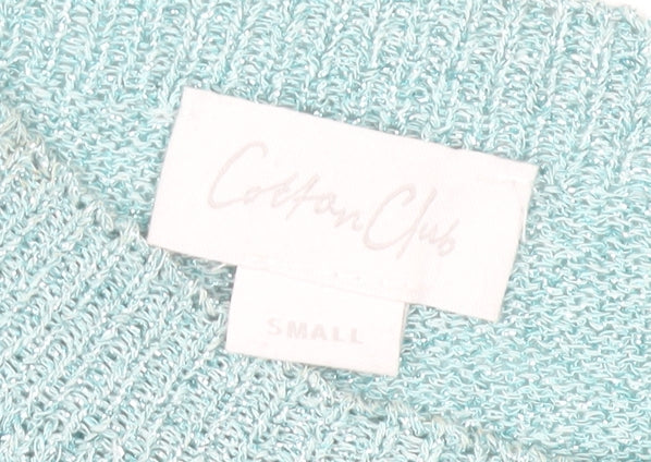 Cotton Club Womens Blue Short Sleeve Knit Jumper Small Lurex