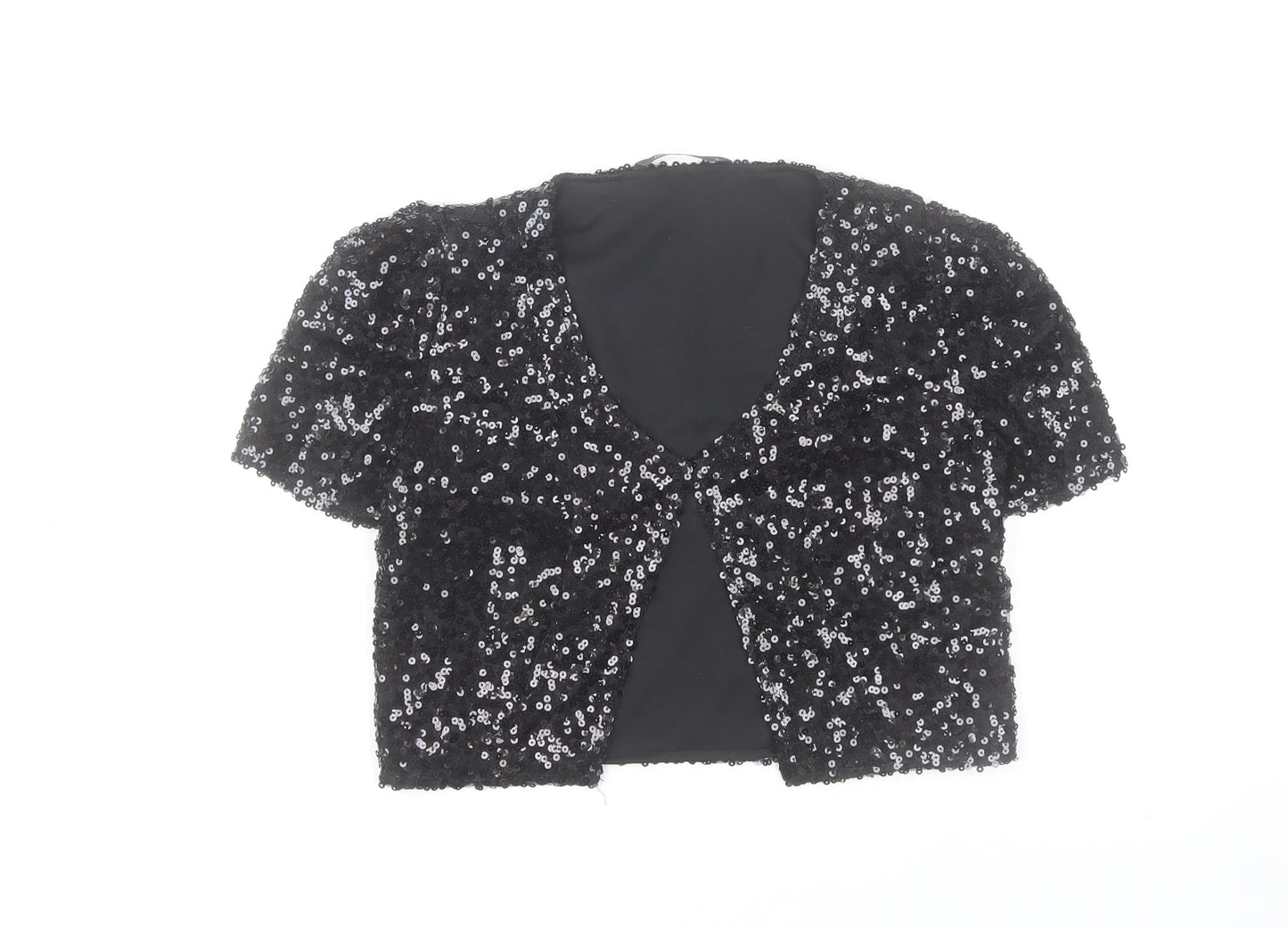 Dunnes Women’s Black Sequin Cropped Blouse Short Sleeve V-Neck S