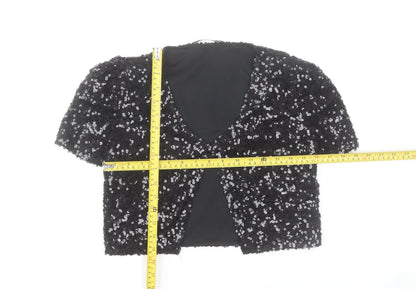 Dunnes Women’s Black Sequin Cropped Blouse Short Sleeve V-Neck S