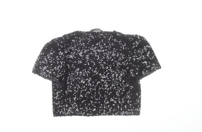 Dunnes Women’s Black Sequin Cropped Blouse Short Sleeve V-Neck S
